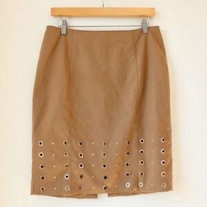 Beige Tailored Pencil Skirt with Grommet Detail Size 14